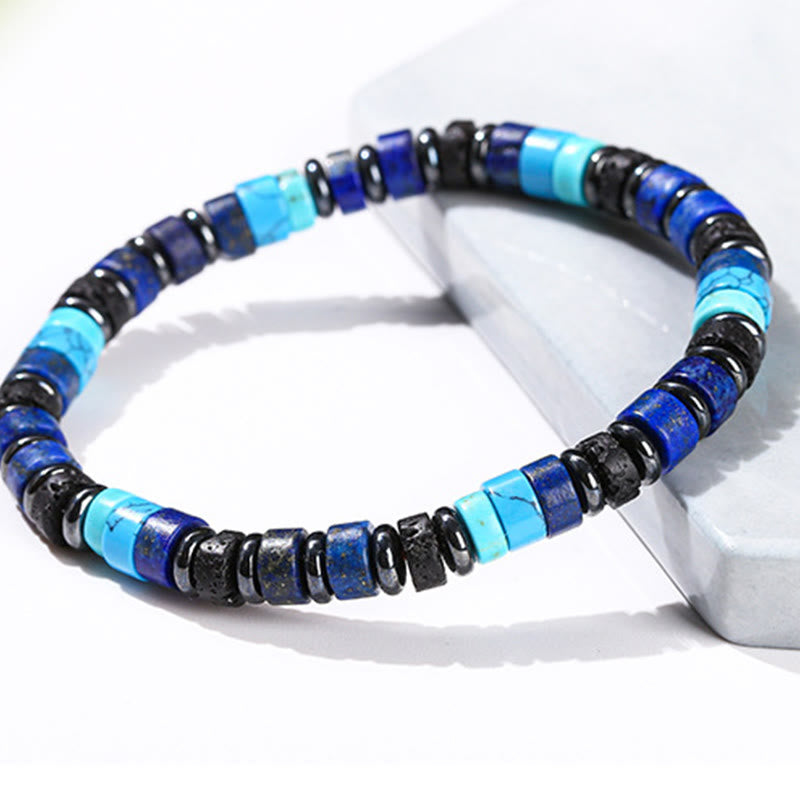 Buddha Stones Hematite Turquoise Lazurite Lava Rock Black Glitter Stone Support Bracelet - image 4