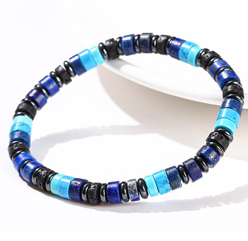 Buddha Stones Hematite Turquoise Lazurite Lava Rock Black Glitter Stone Support Bracelet - image 6