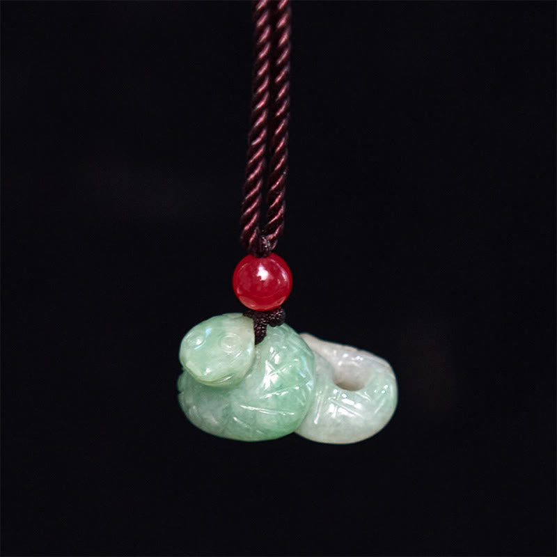 Buddha Stones Chinese Zodiac Year of the Snake Natural Jade Luck Necklace Pendant - image 1