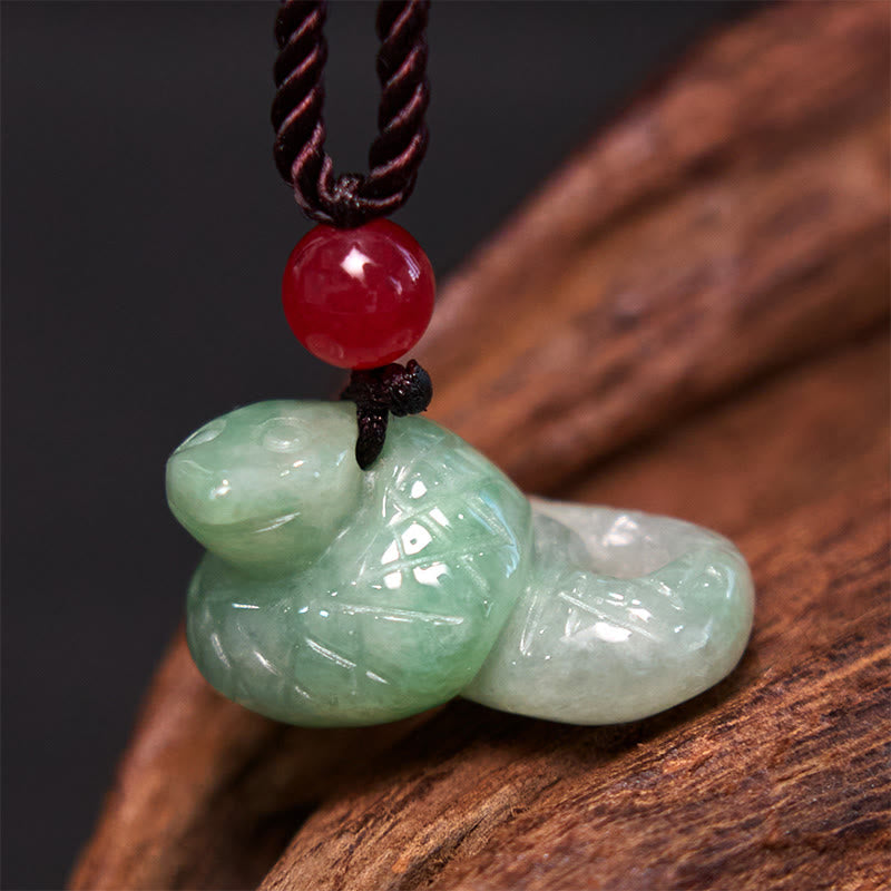 Buddha Stones Chinese Zodiac Year of the Snake Natural Jade Luck Necklace Pendant - Snake - image 0