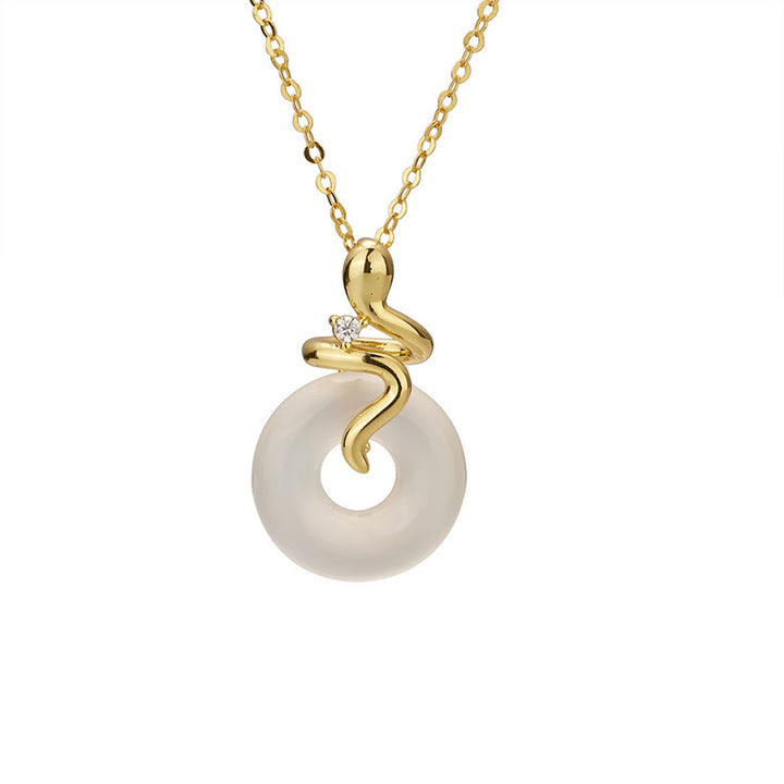 Buddha Stones 925 Sterling Silver Year Of The Snake Chalcedony Peace Buckle Positive Necklace Pendant - image 2