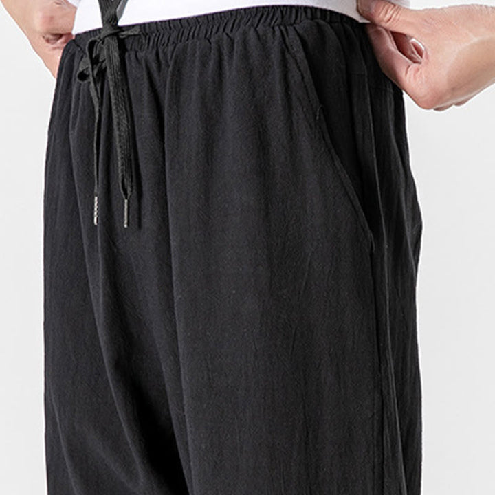 Buddha Stones Solid Color Drawstring Cotton Men's Pants With Pockets - image 13