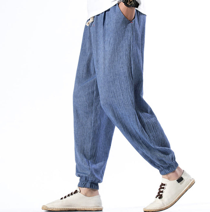 Buddha Stones Casual Solid Color Drawstring Linen Men's Pants With Pockets - image 16