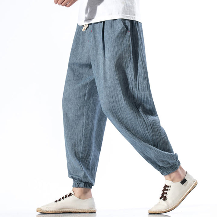 Buddha Stones Casual Solid Color Drawstring Linen Men's Pants With Pockets - image 1