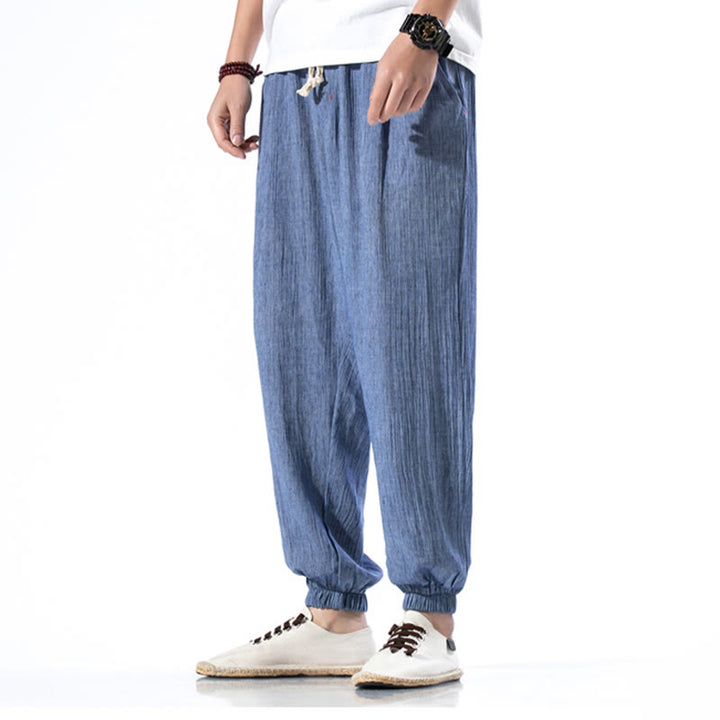 Buddha Stones Casual Solid Color Drawstring Linen Men's Pants With Pockets - image 19