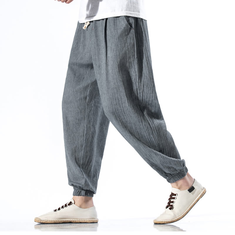 Buddha Stones Casual Solid Color Drawstring Linen Men's Pants With Pockets - image 24