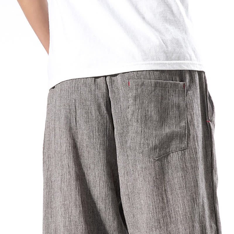 Buddha Stones Casual Solid Color Drawstring Linen Men's Pants With Pockets - image 36