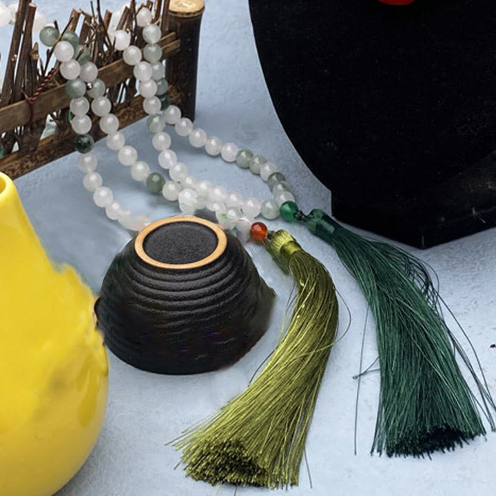 Buddha Stones 108 Mala Beads Natural Tianshan Jade Tassel Luck Bracelet - image 2