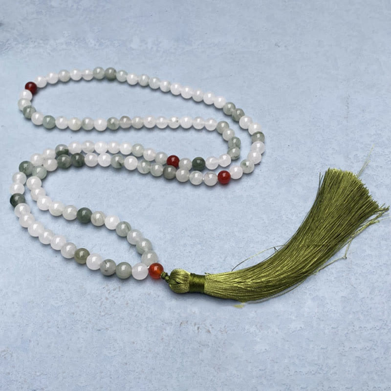 Buddha Stones 108 Mala Beads Natural Tianshan Jade Tassel Luck Bracelet - image 5
