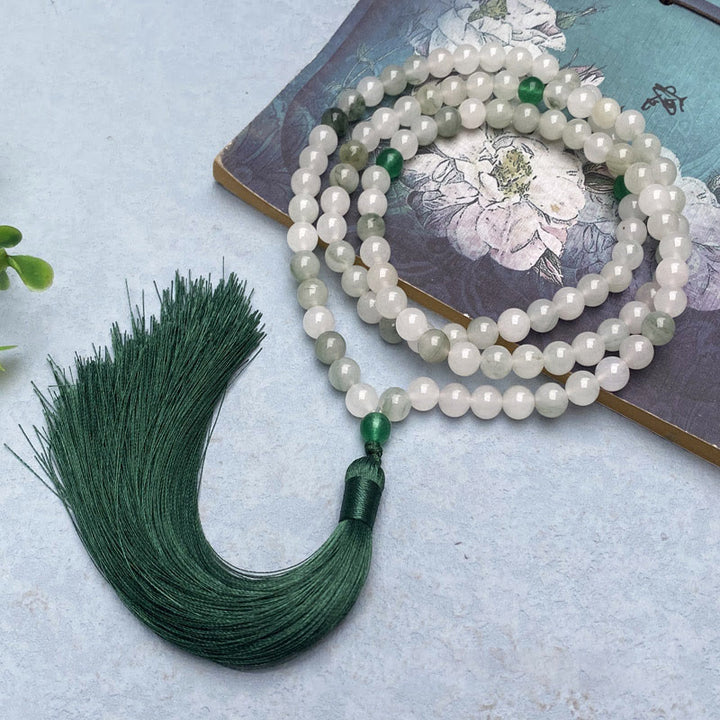 Buddha Stones 108 Mala Beads Natural Tianshan Jade Tassel Luck Bracelet - image 1