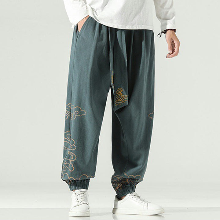 Buddha Stones Auspicious Clouds Cotton Linen Men's Drawstring Harem Pants With Pockets - DarkCyan - US/UK/AU46，EU56 (5XL) - image 22