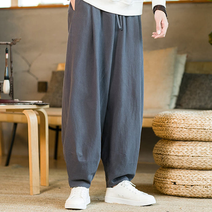 Buddha Stones Solid Color Cotton Linen Drawstring Men's Harem Pants With Pockets - SlateGray - US/UK/AU46，EU56 (5XL) - image 31