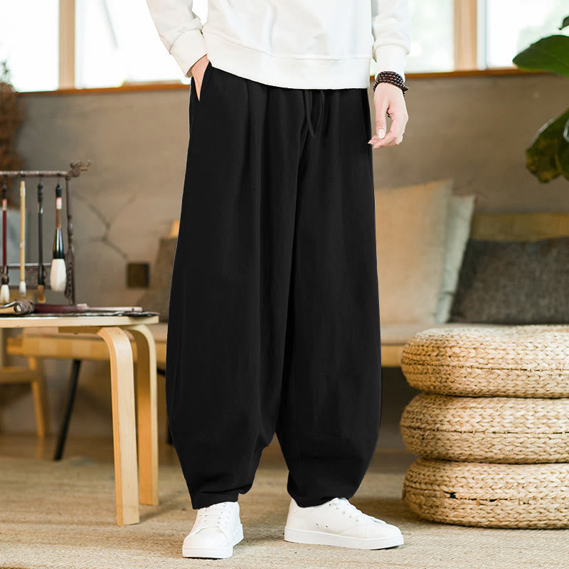 Buddha Stones Solid Color Cotton Linen Drawstring Men's Harem Pants With Pockets - Black - US/UK/AU46，EU56 (5XL) - image 11