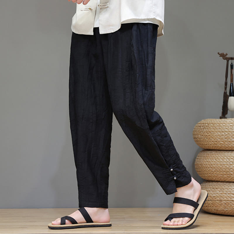 Buddha Stones Bamboo Ankle Frog-button Drawstring Men's Pants With Pockets - Black - US/UK/AU46，EU56 (5XL) - image 11