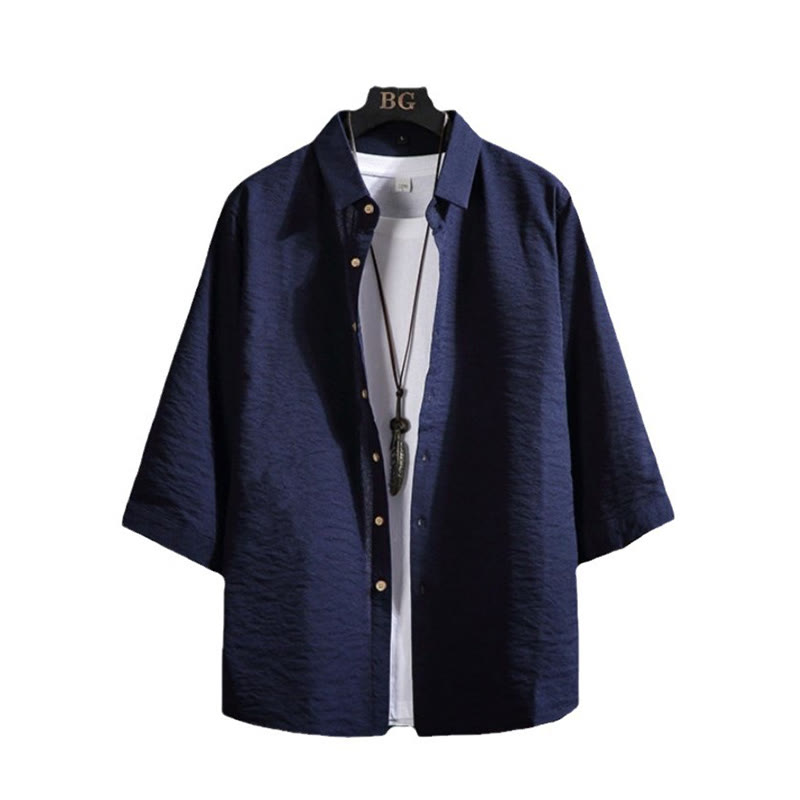 Buddha Stones Casual Solid Color Front Button Three Quarter Sleeves Men's Shirt - image 18