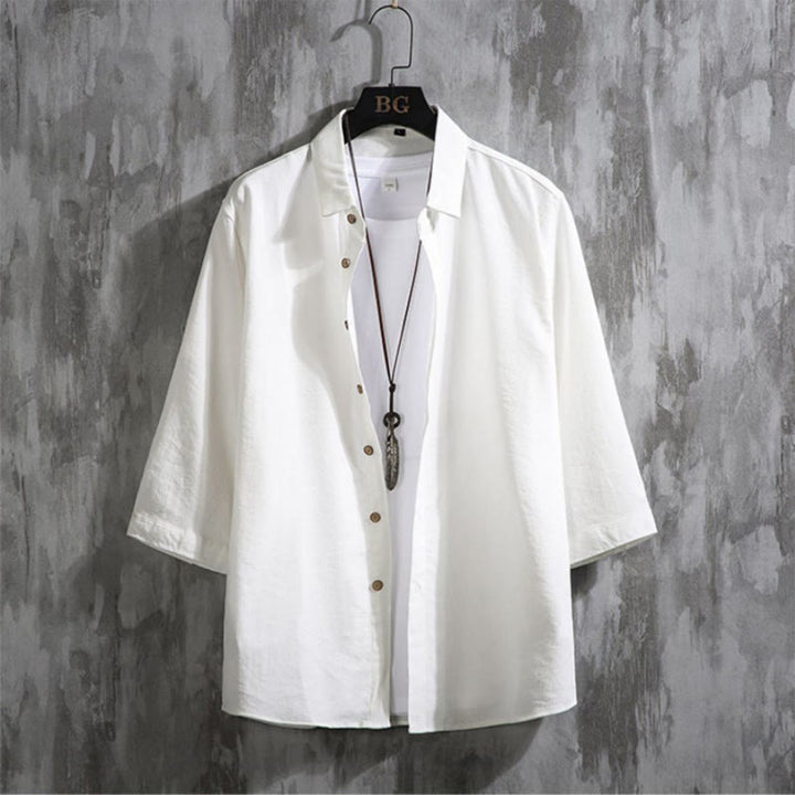 Buddha Stones Casual Solid Color Front Button Three Quarter Sleeves Men's Shirt - White - US/UK/AU50，EU60 (7XL) - image 0