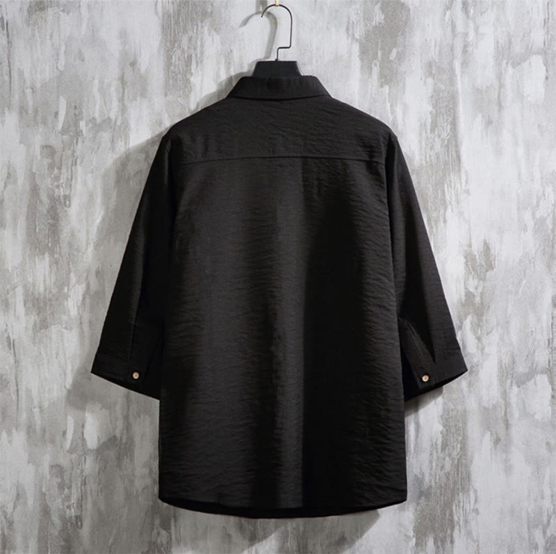 Buddha Stones Casual Solid Color Front Button Three Quarter Sleeves Men's Shirt - image 13