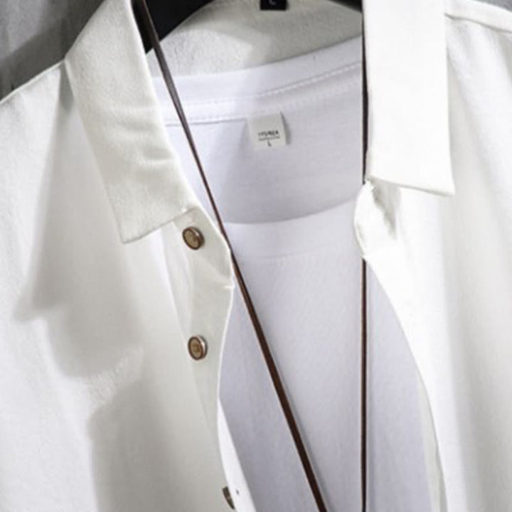 Buddha Stones Casual Solid Color Front Button Three Quarter Sleeves Men's Shirt - image 2