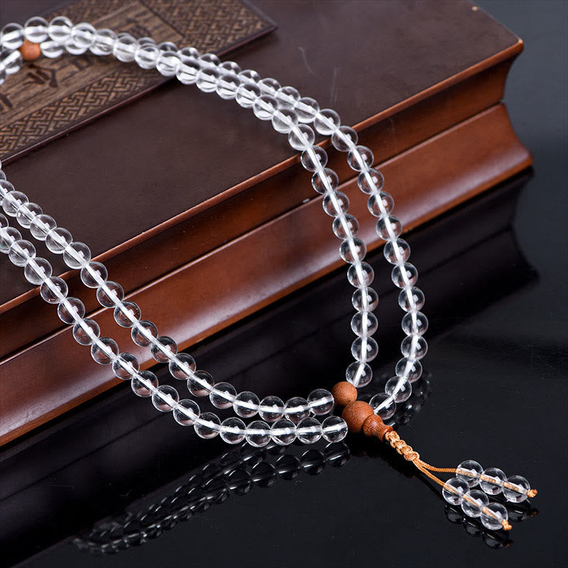 Buddha Stones 108 Mala Beads Natural Stone White Crystal Sandalwood Healing Bracelet - image 3