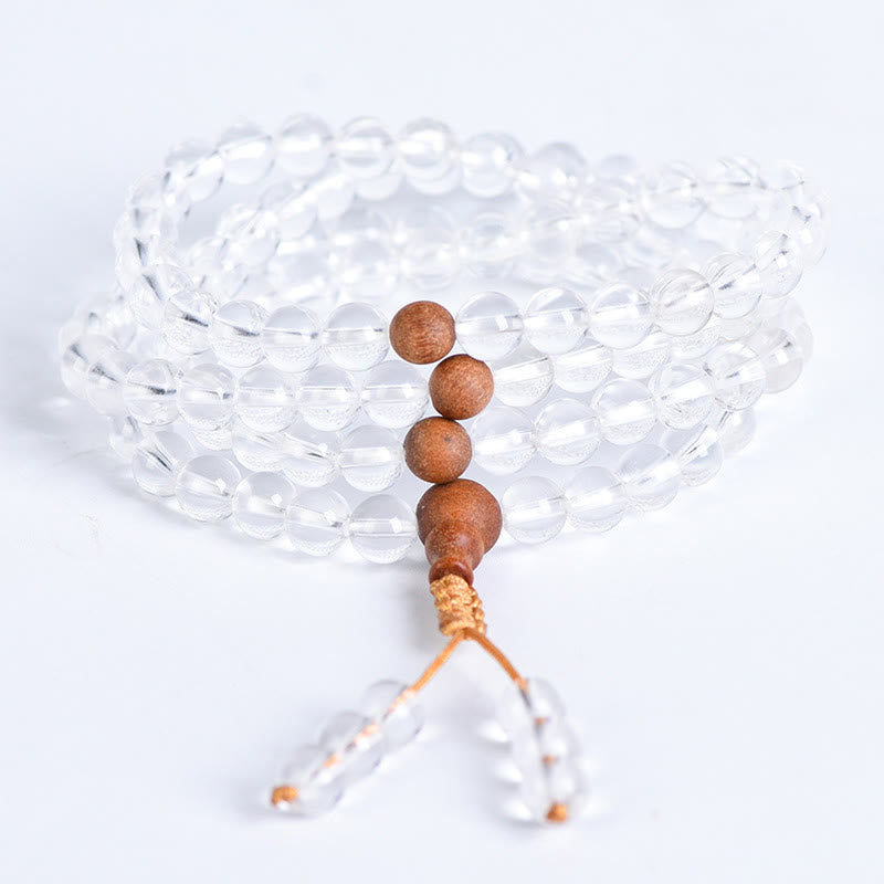 Buddha Stones 108 Mala Beads Natural Stone White Crystal Sandalwood Healing Bracelet - image 2