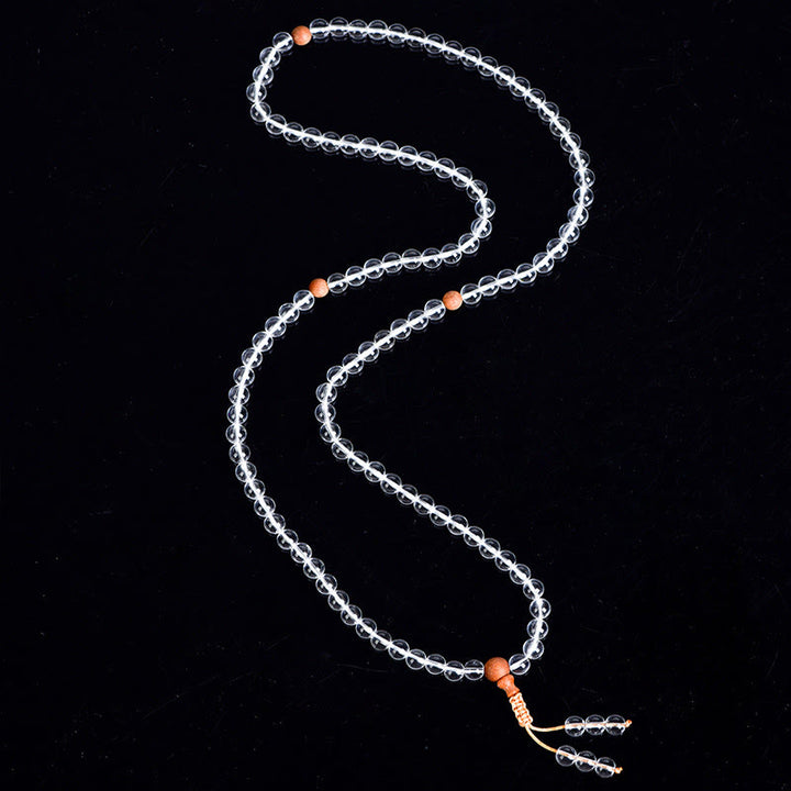 Buddha Stones 108 Mala Beads Natural Stone White Crystal Sandalwood Healing Bracelet - image 4