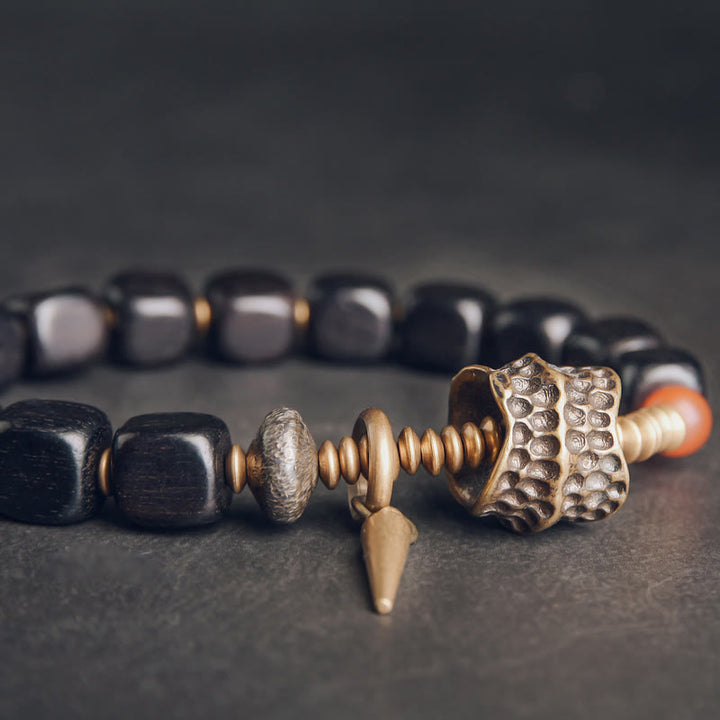 Buddha Stones Ebony Wood Copper Brass Red Agate Peace Bracelet - image 2