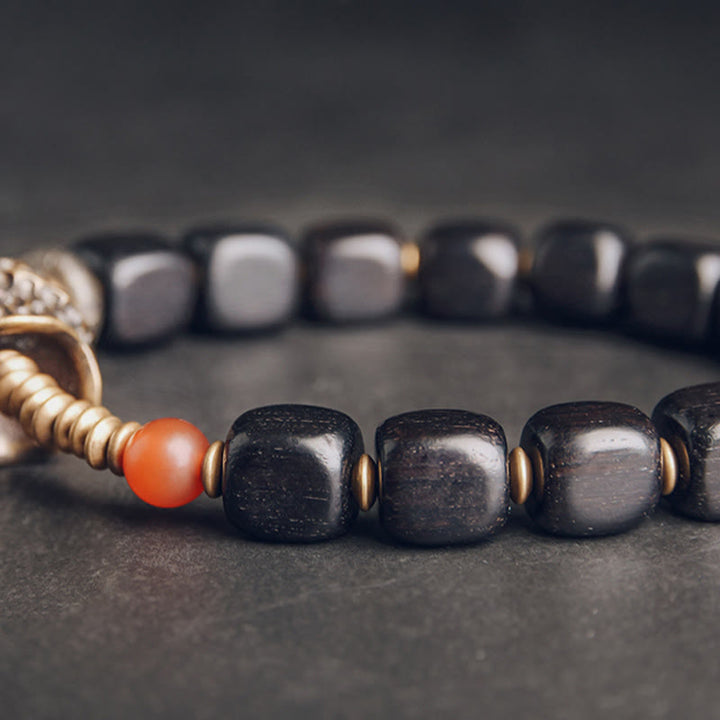 Buddha Stones Ebony Wood Copper Brass Red Agate Peace Bracelet - image 3