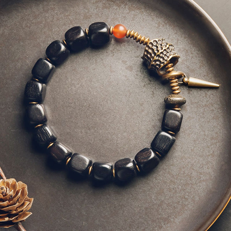 Buddha Stones Ebony Wood Copper Brass Red Agate Peace Bracelet - image 1