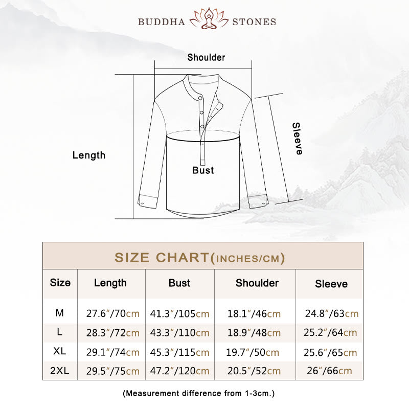 Buddha Stones Solid Color Long Sleeve Half Button Shirt Cotton Linen Men Clothing - image 5