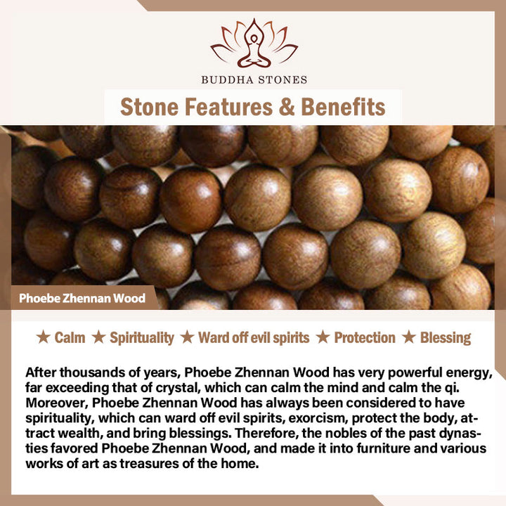 Buddha Stones 108 Mala Teardrop Beads Natural Phoebe Zhennan Wood Protection Bracelet - image 4