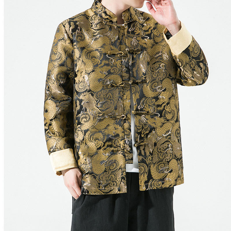 Buddha Stones Chinese Dragon Frog-button Tang Suit Cotton Men's Jacket Shirt - image 2