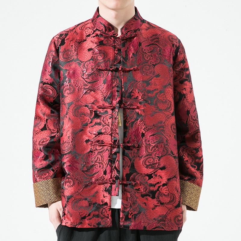Buddha Stones Chinese Dragon Frog-button Tang Suit Cotton Men's Jacket Shirt - image 13