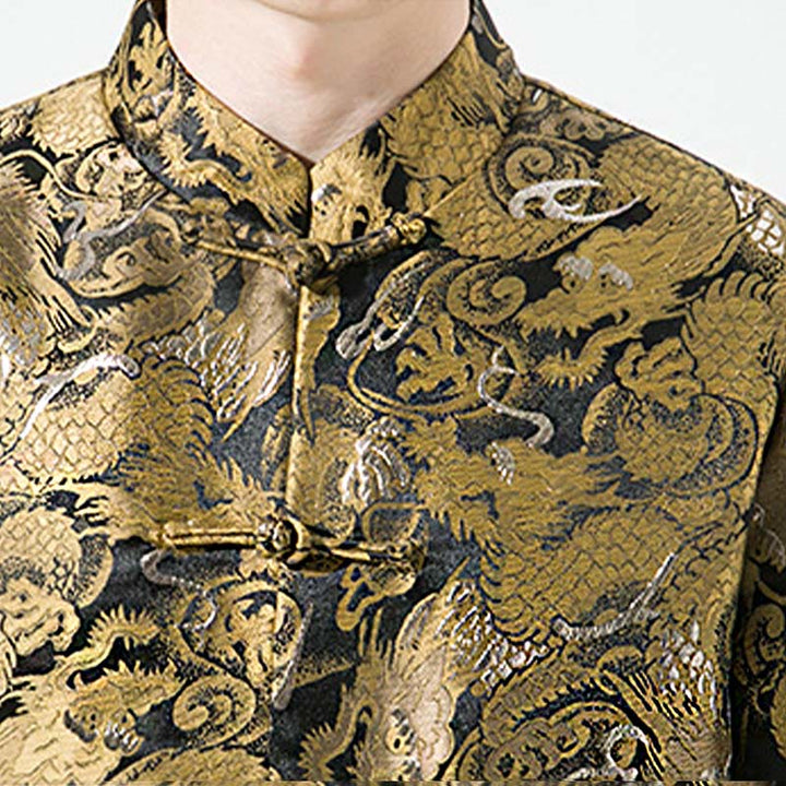 Buddha Stones Chinese Dragon Frog-button Tang Suit Cotton Men's Jacket Shirt - image 8