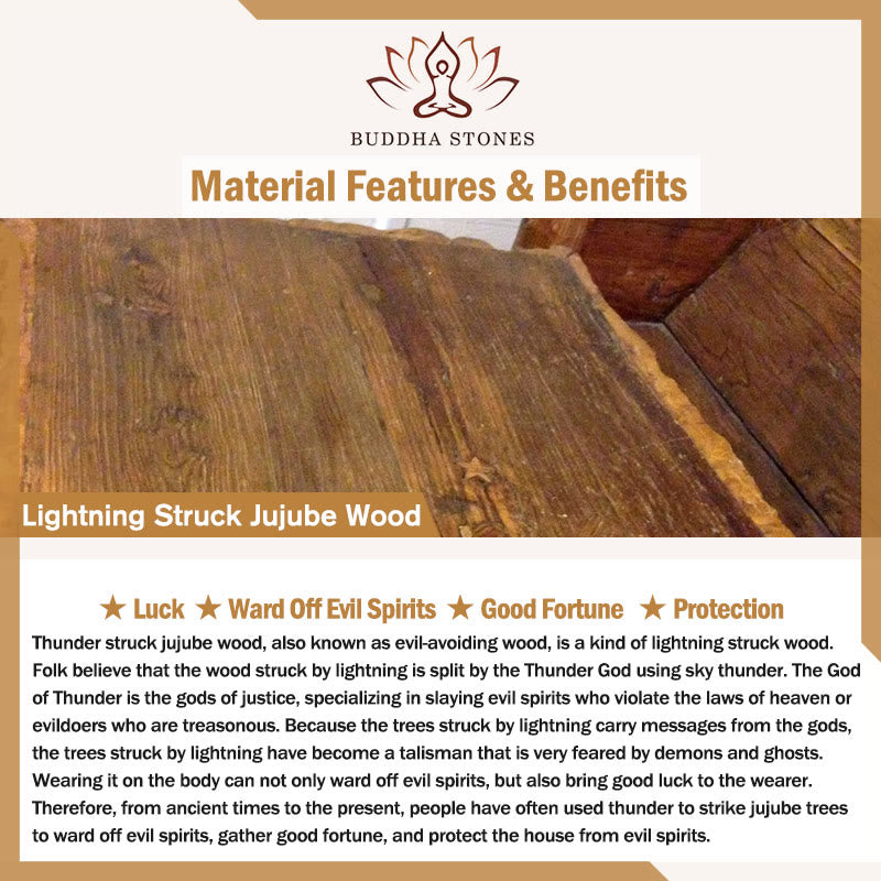 Buddha Stones 108 Mala Beads Lightning Struck Jujube Wood The Golden Light Mantra Protection Bracelet - image 10