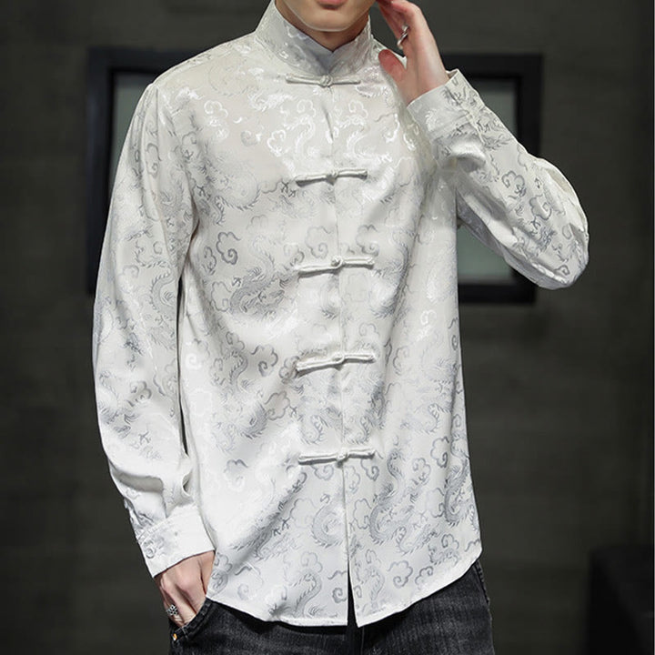 Buddha Stones Casual Dragon Pattern Frog-button Tang Suit Linen Men's Jacket Shirt - image 11