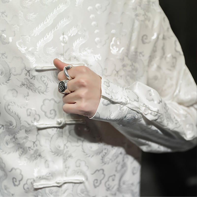 Buddha Stones Casual Dragon Pattern Frog-button Tang Suit Linen Men's Jacket Shirt - image 20