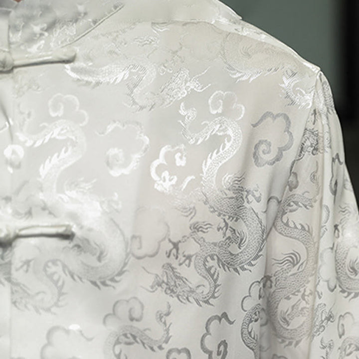 Buddha Stones Casual Dragon Pattern Frog-button Tang Suit Linen Men's Jacket Shirt - image 21