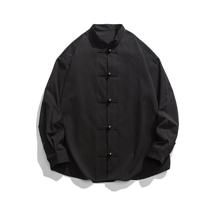 Buddha Stones Solid Color Frog-button Tang Suit Cotton Men's Jacket Shirt - image 8