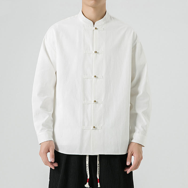 Buddha Stones Solid Color Frog-button Tang Suit Cotton Men's Jacket Shirt - image 15