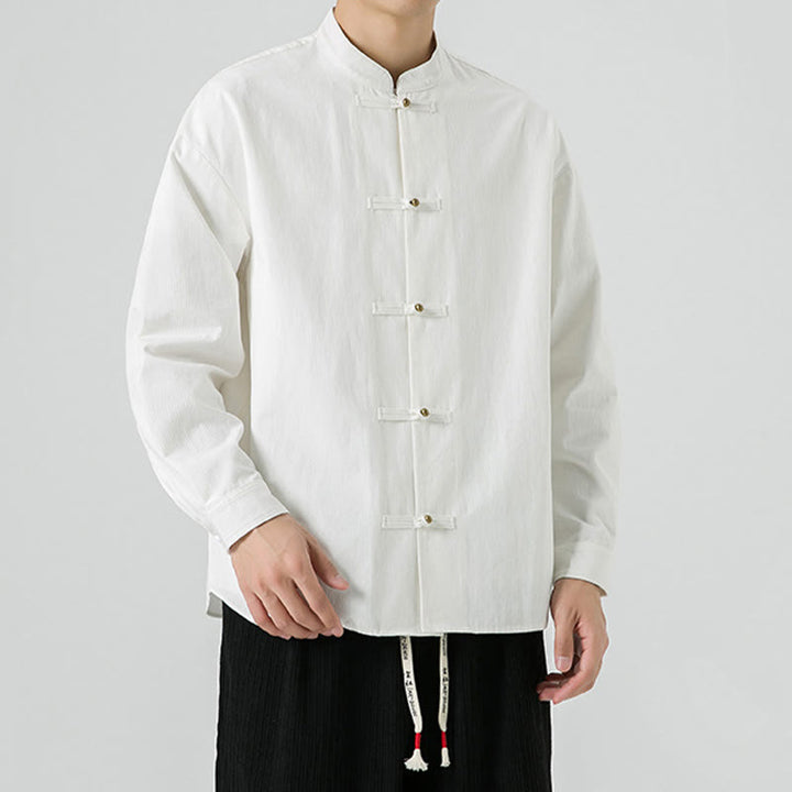 Buddha Stones Solid Color Frog-button Tang Suit Cotton Men's Jacket Shirt - image 16