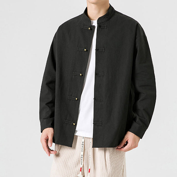 Buddha Stones Solid Color Frog-button Tang Suit Cotton Men's Jacket Shirt - image 3