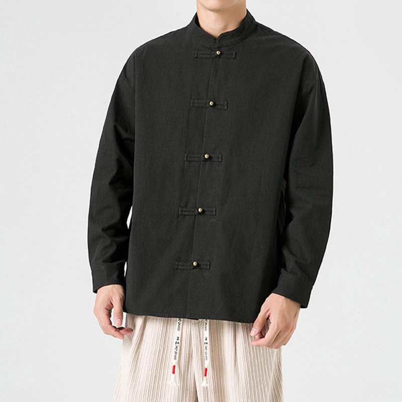 Buddha Stones Solid Color Frog-button Tang Suit Cotton Men's Jacket Shirt - image 1