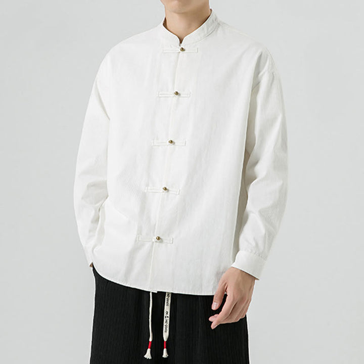 Buddha Stones Solid Color Frog-button Tang Suit Cotton Men's Jacket Shirt - image 13