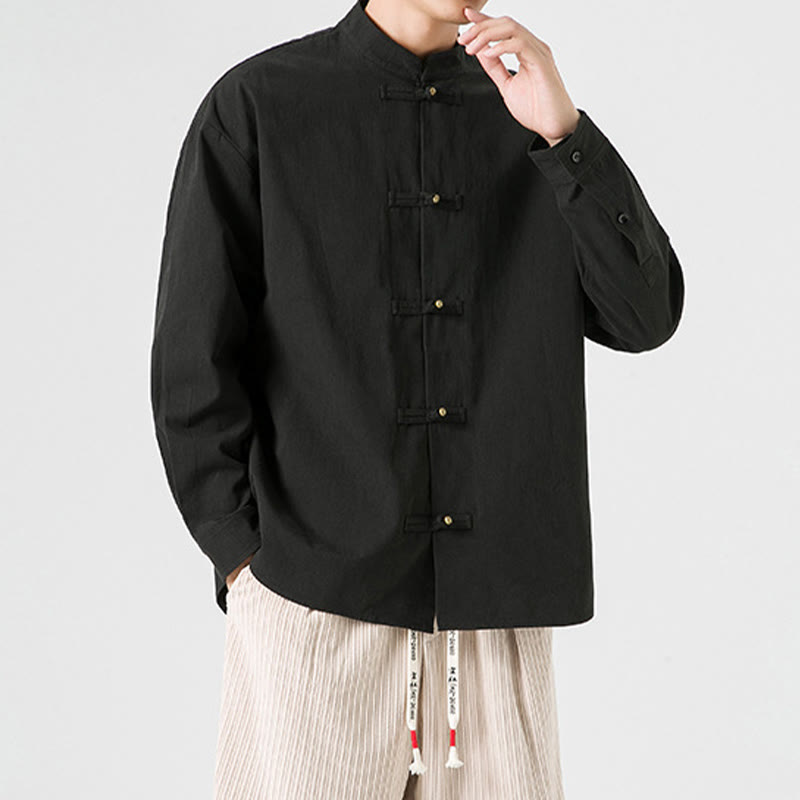 Buddha Stones Solid Color Frog-button Tang Suit Cotton Men's Jacket Shirt - image 7