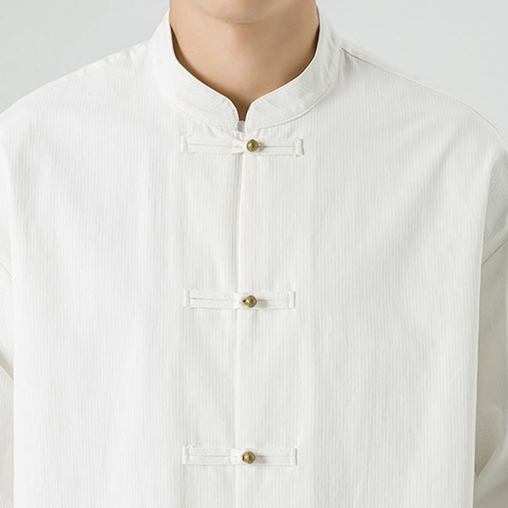 Buddha Stones Solid Color Frog-button Tang Suit Cotton Men's Jacket Shirt - image 17