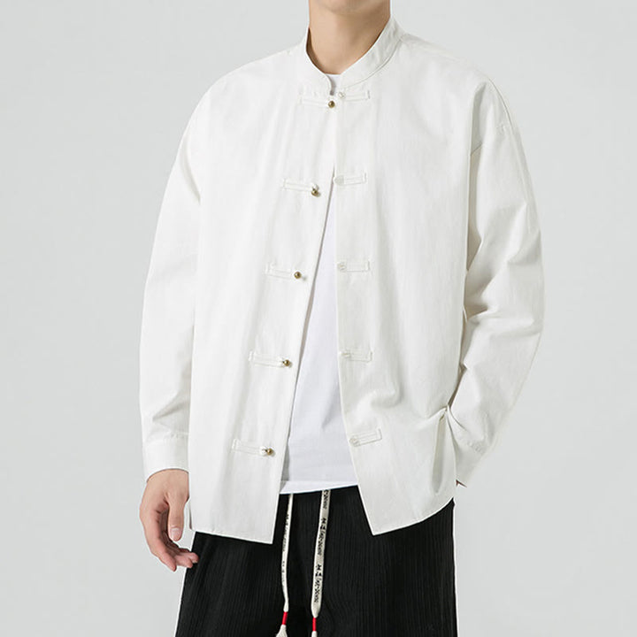 Buddha Stones Solid Color Frog-button Tang Suit Cotton Men's Jacket Shirt - image 12