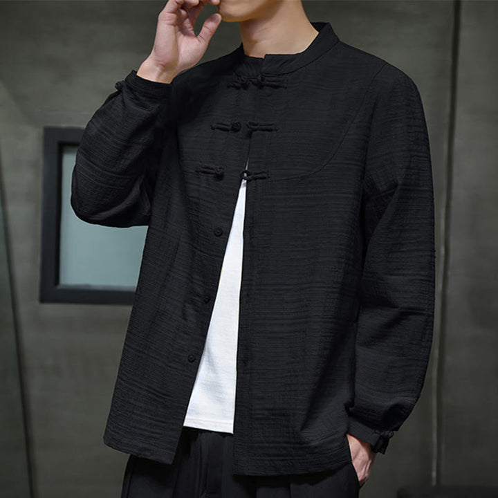 Buddha Stones Solid Color Half Frog-button Tang Suit Cotton Linen Men's Jacket Shirt - image 21