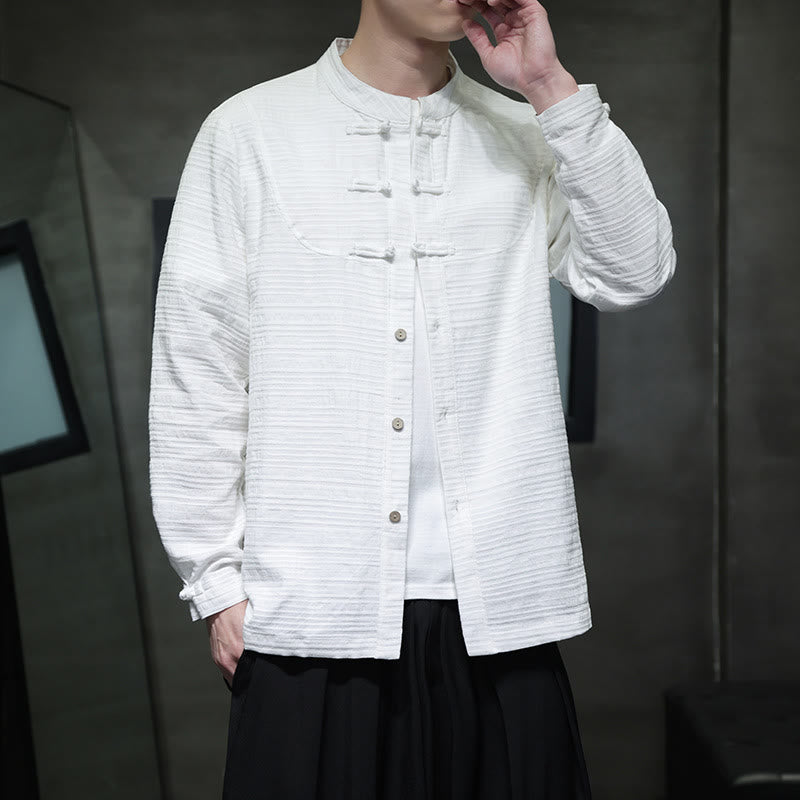Buddha Stones Solid Color Half Frog-button Tang Suit Cotton Linen Men's Jacket Shirt - image 14