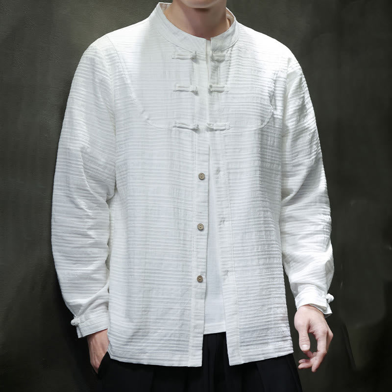 Buddha Stones Solid Color Half Frog-button Tang Suit Cotton Linen Men's Jacket Shirt - image 13