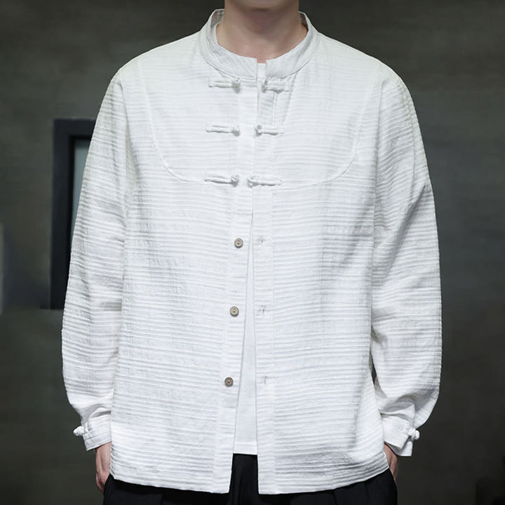 Buddha Stones Solid Color Half Frog-button Tang Suit Cotton Linen Men's Jacket Shirt - image 9